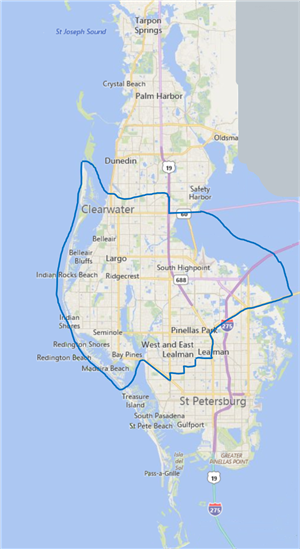 Pinellas County with bus areas
