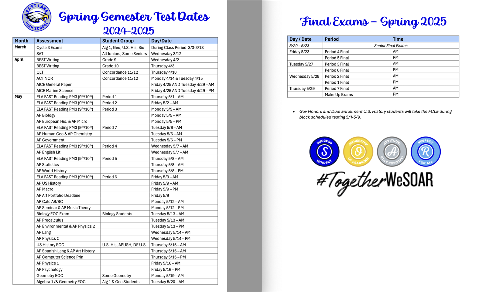 Spring Exam Schedule