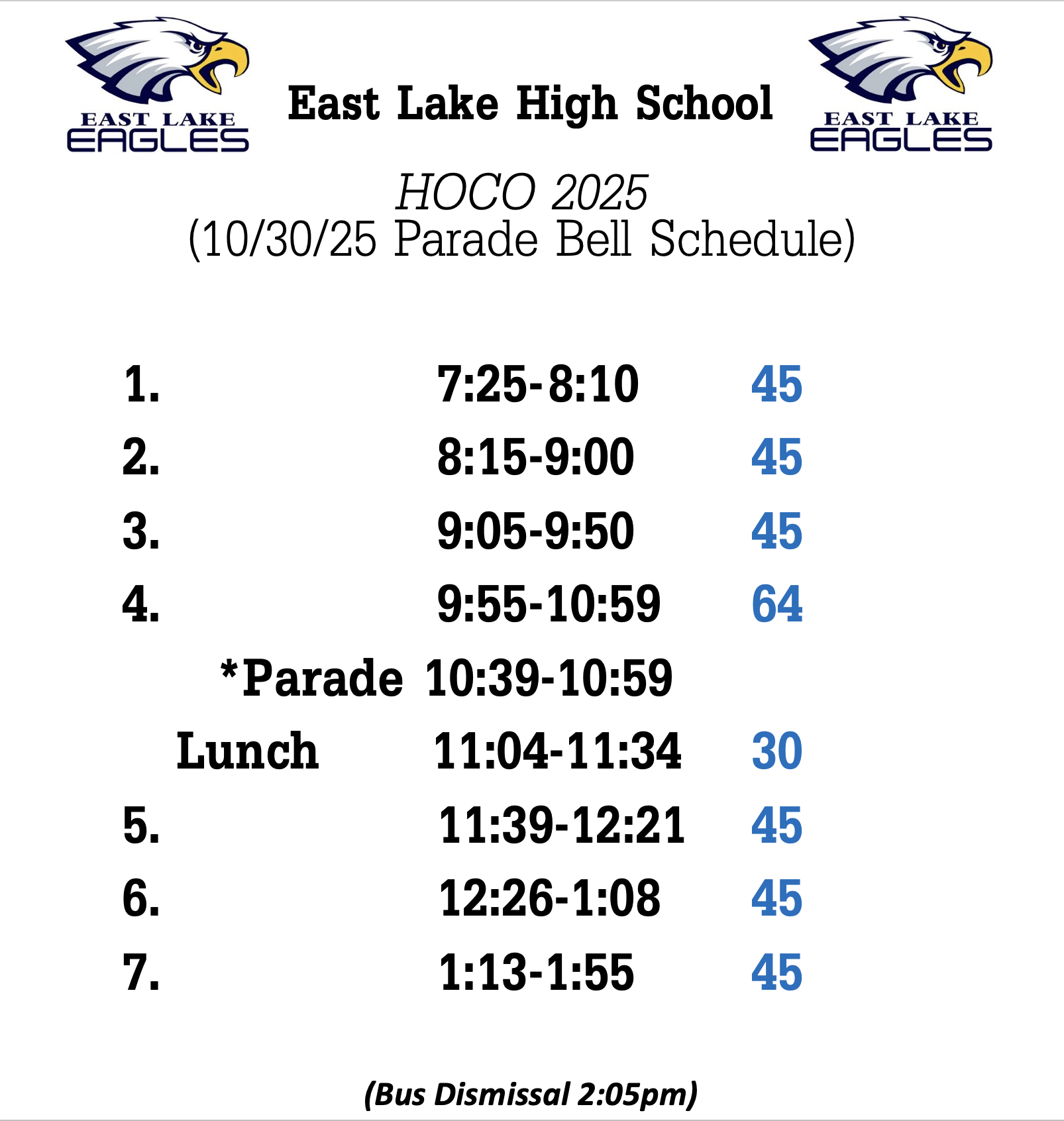 HOCO Parade Alternative Bell Schedule