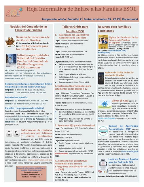 Nov-Dec PCSB Spanish Newsletter 