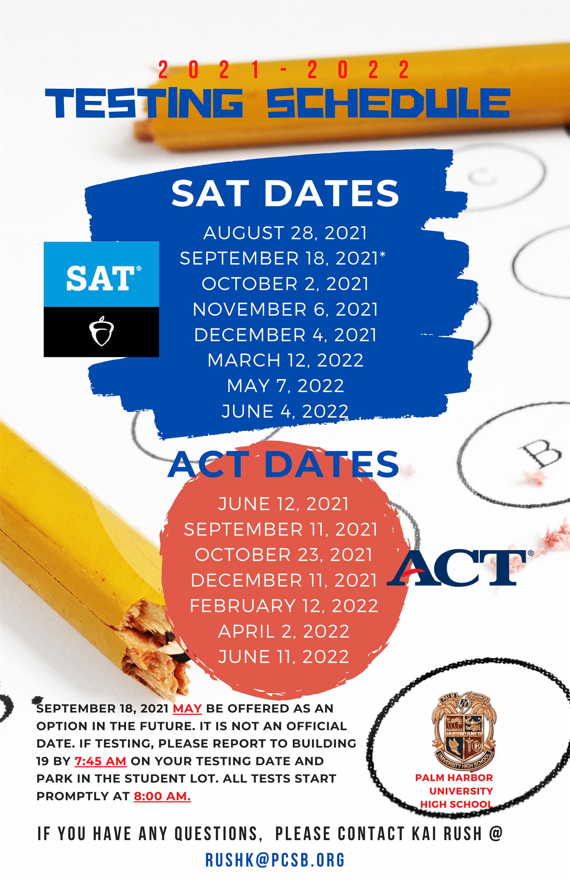 2022 Act Schedule Phuhs 2021/2022 Saturday Sat/Act Testing Schedule