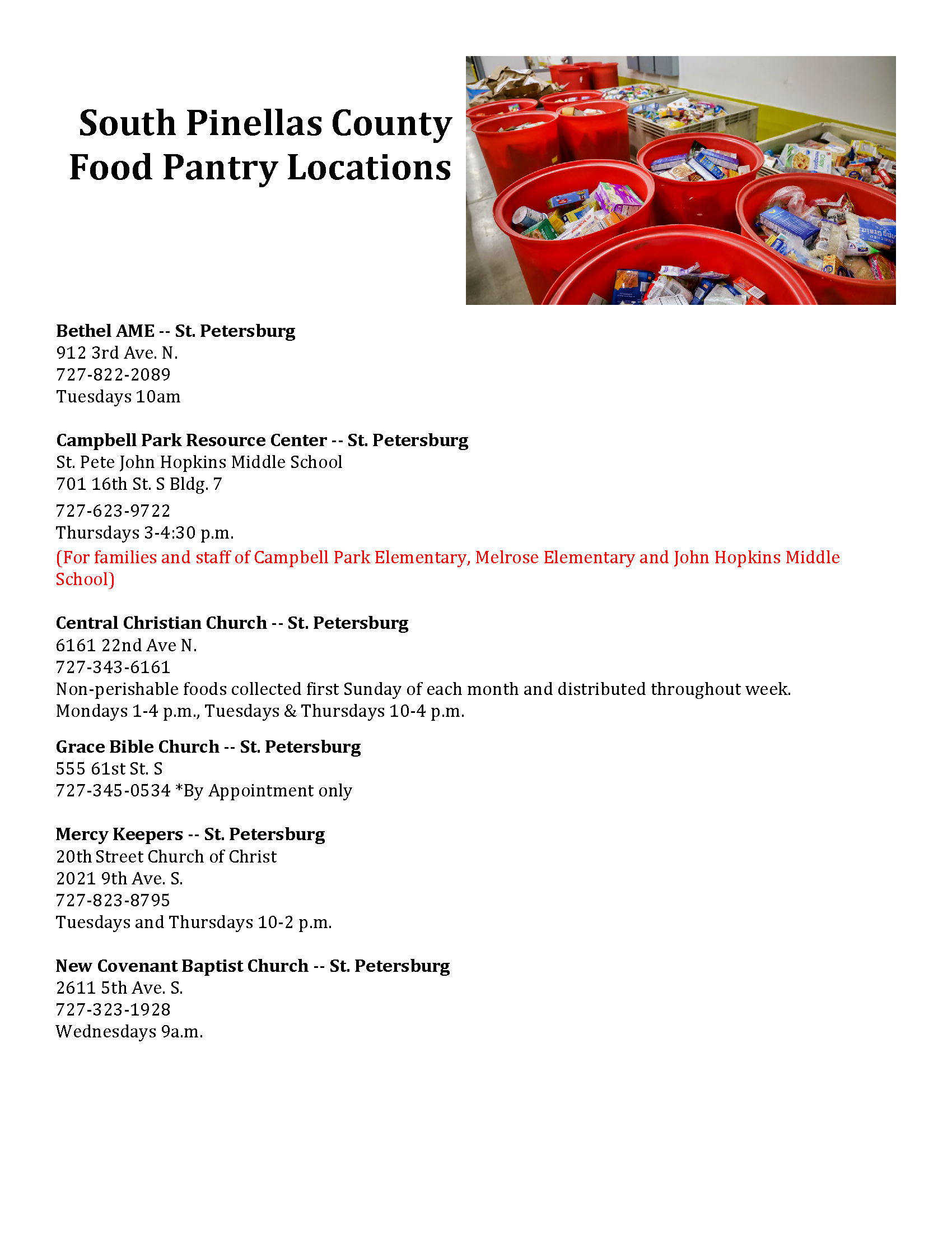 Community Resources / Pinellas County Food Pantry Locations