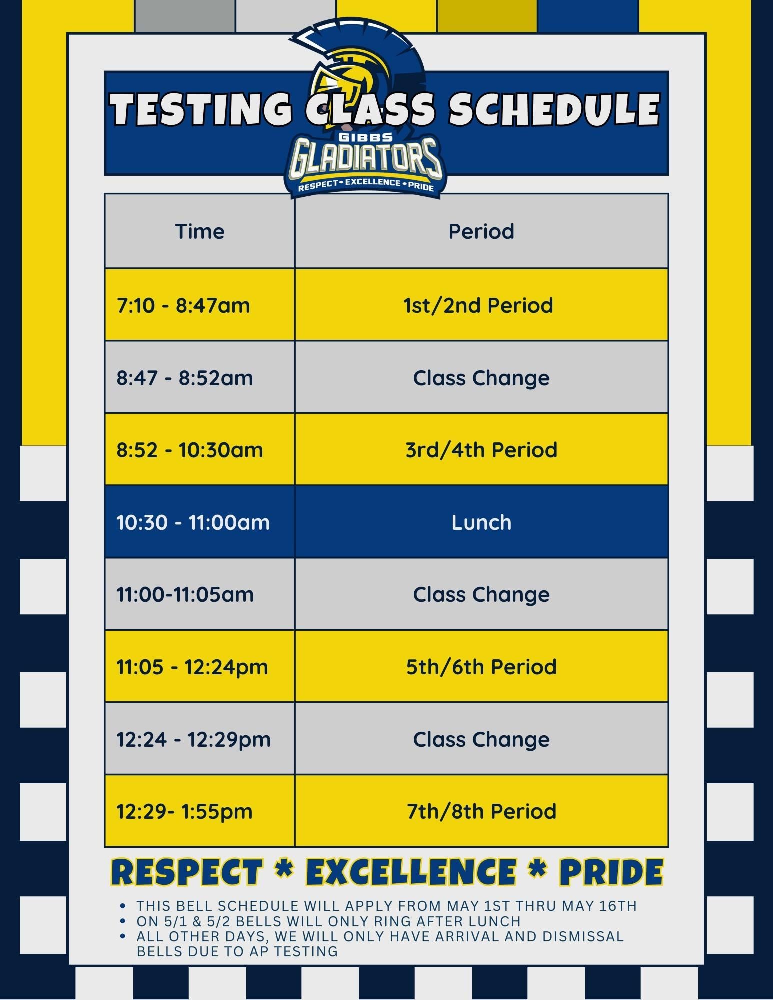 Alt Testing Bell Class Schedule
