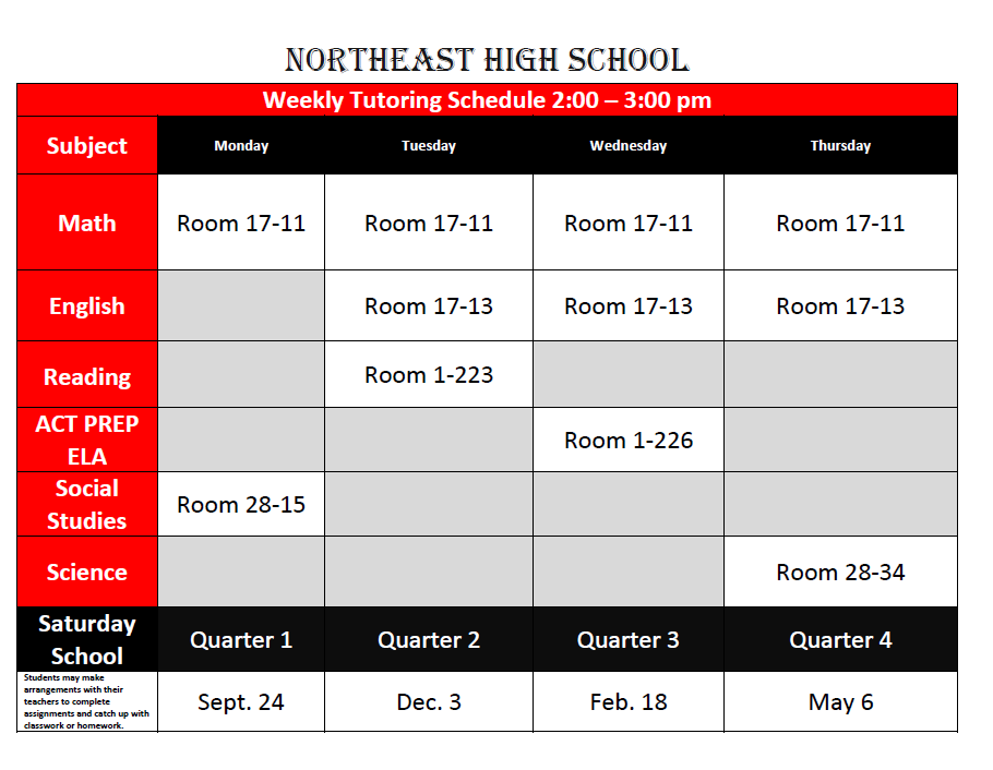 Weekly Tutoring Schedule Weekly Tutoring Schedule