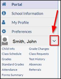 Click on the drop-down arrow to populate information related to your student.