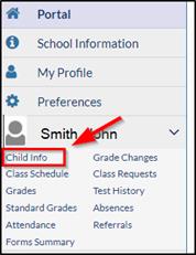 Select Child Info to load information about your individual student.