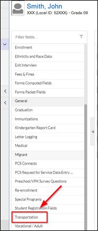Scroll down until you see the Transportation tab on the left-side menu and click on it.
