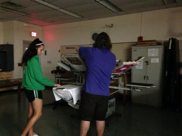 Students are printing on shirts  