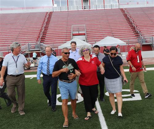 Group walking on the field