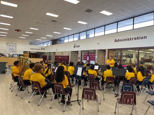 Band students warming up for MPA