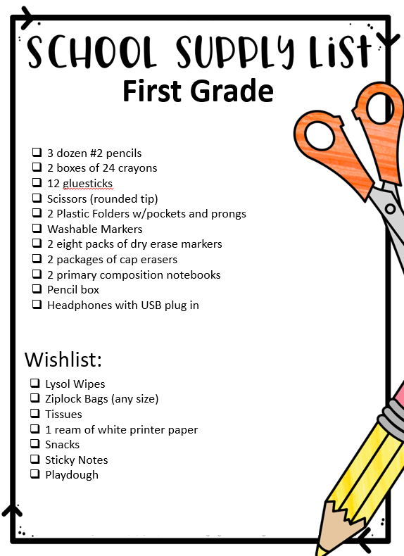 First Grade Supply List