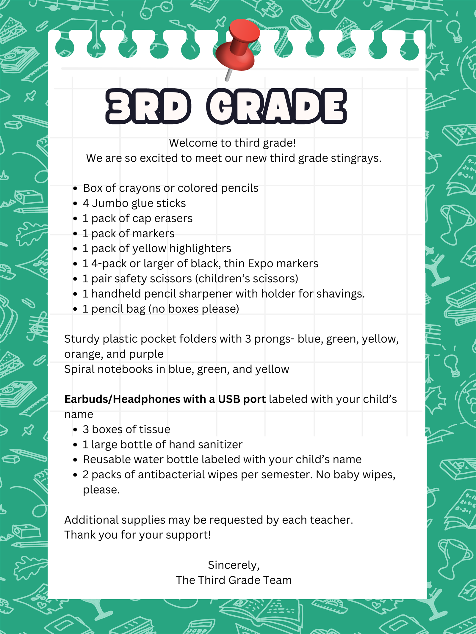 3rd grade supply list