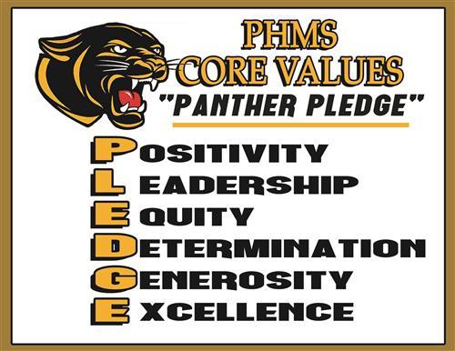 Panther Pledge -  Positivity, Leadership, Equity, Determination, Generosity, Excellence
