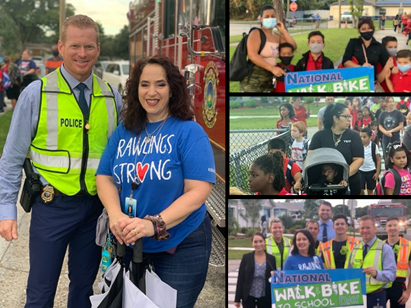 M.K. Rawlings Elementary celebrated National Walk to School Day while being supported by the Pinellas Park Police Dept and Pinellas Park Fire Dept.