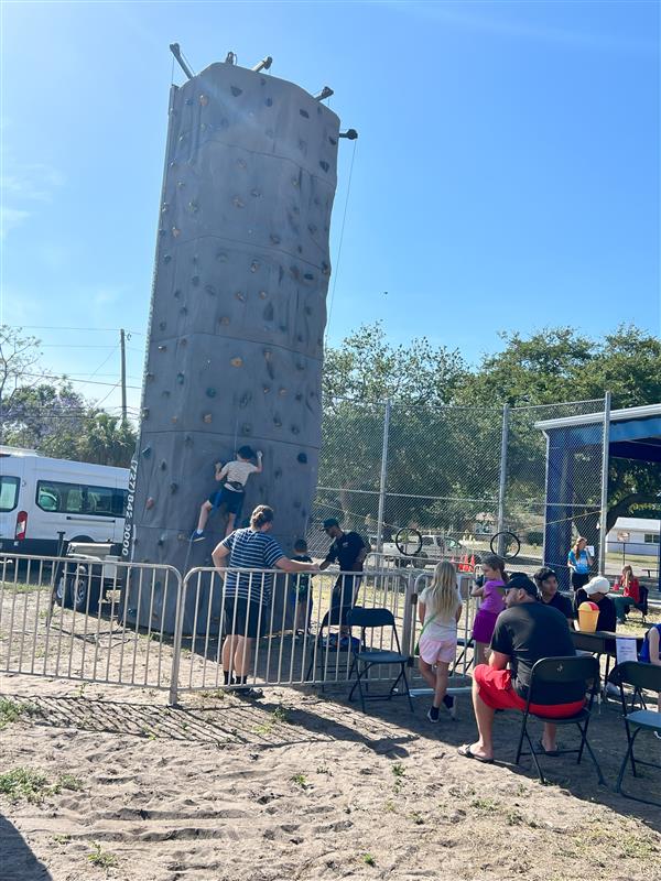 Students climbing to top of the Rock Wall!