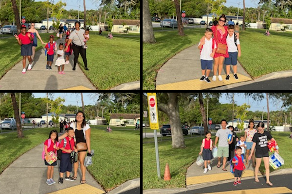 Parents and students arrive at M.K. Rawlings Elementary on first day of school.