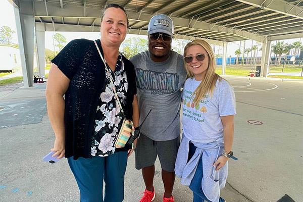 Educational Rap Artist Corey Thornton (pictured with Principal Jen Tapia and Assistant Principal Erica Pollick) performed a Motivational concert at Garrison Jones Elementary.