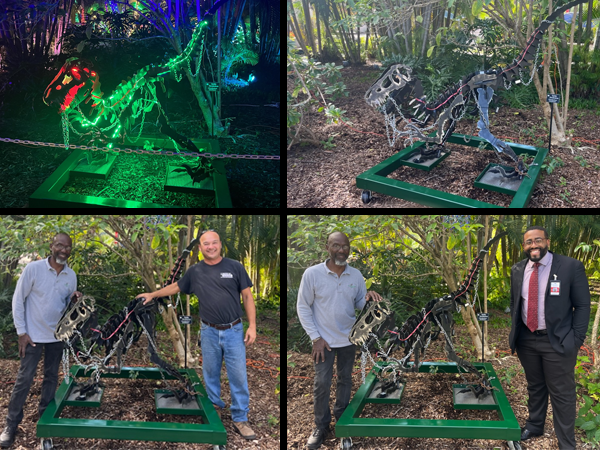 The Florida Botanical Gardens and Pinellas Technical College teamed up on a community project to enhance the festival of lights. The PTC Welding department created a raptor sculpture and the Electronic Systems Integration and Automation (ESIA) program wired the lights to add dimension to the sculpt