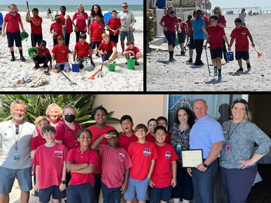 5000 Role Models from M.K. Rawlings Elementary, partnered with DoubleTree Beach Resort for a beach litter cleanup for their community service project.
