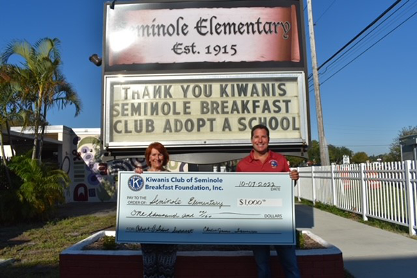 Seminole Elementary received a $1,000 Adopt-A-School donation from the Kiwanis Club of Seminole Breakfast Foundation.