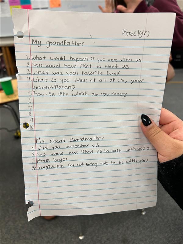 Roselyn's questions for Grandfather & Great Grandmother