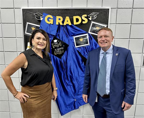 Calvin Hunsinger School Principal, Mrs. Urquhart and Superintendent, Kevin K. Hendrick are ready for the 2023-2024 school year.