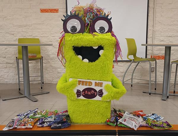 The Orange Grove Elementary PTA collected candy for their Trunk or Treat by having students bring in candy donations to feed the Candy Monster.