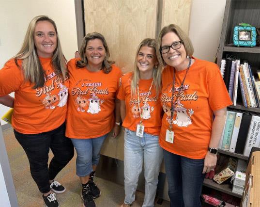 The awesome First Grade Team at Orange Grove Elementary School wore matching Halloween shirts to school.