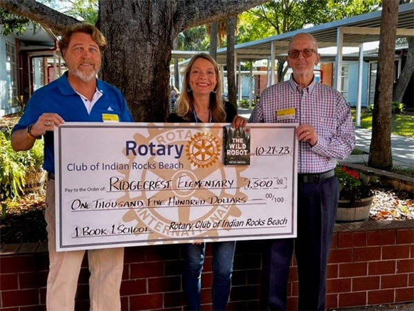 Ridgecrest Elementary had a generous donation from the Rotary Club of Indian Rocks Beach for the 1 Book 1 School program.