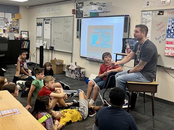 In honor of Veterans Day, Southern Oak Elementary teacher, Mr. Finn led a very powerful discussion with his 44 fifth graders about his experience serving as a Corporal in the US Marines.