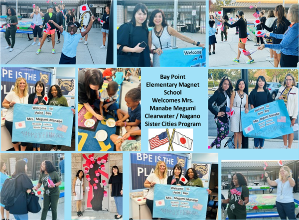 Bay Point Elementary Magnet School Welcomes Mrs. Megumi Manabe, who is visiting Pinellas County Schools under the Clearwater / Nagano Sister Cities Teacher Exchange Program.