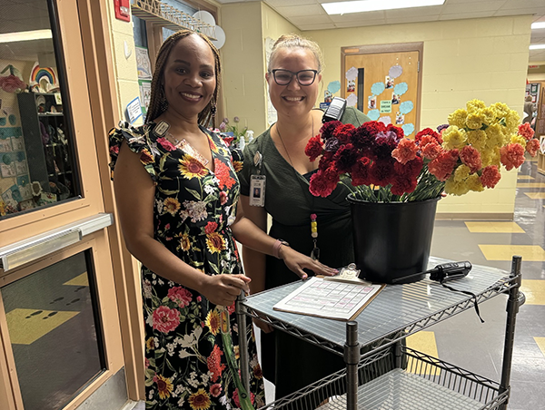 The admin team of Jamerson Elementary gave flowers to all teachers for teacher appreciation week.