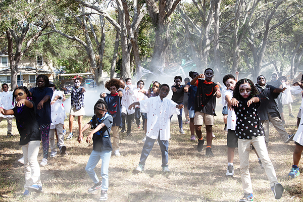 Dance students at Sandy Lane Elementary perform the Halloween Classic-Thriller.