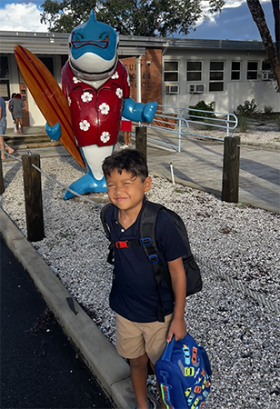 Student on the first day of school.