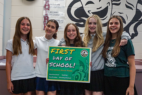 Students on the first day of school.