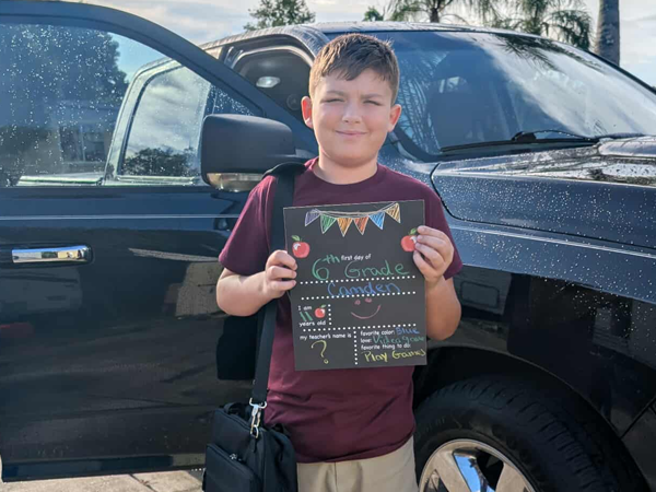 Student on the first day of school.