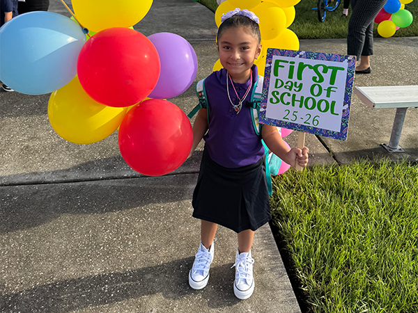Student on the first day of school.