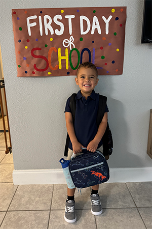 Student on the first day of school.