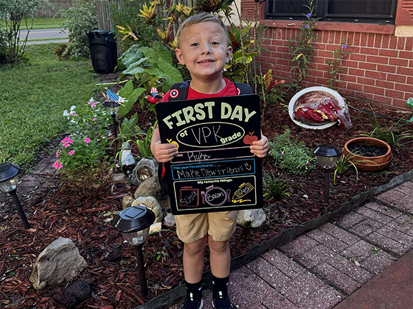 Student on the first day of school.