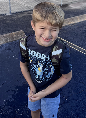 Student on the first day of school.