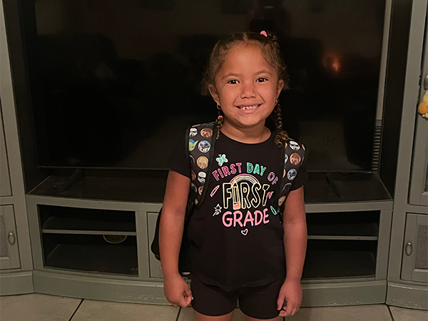 Student on the first day of school.