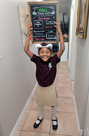 Student on the first day of school.
