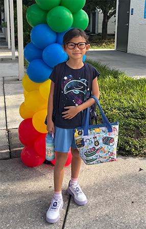 Student on the first day of school.