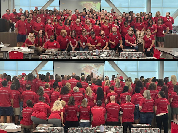 Clearwater High staff wearing the 2025-2026 t-shirt with the theme “Uncommon, Unstoppable”. 