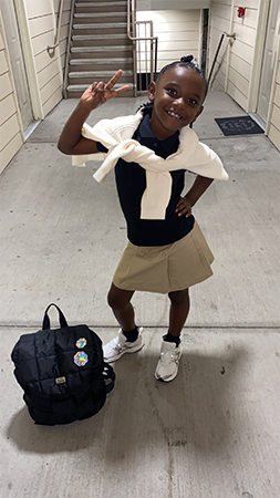 Student on the first day of school.