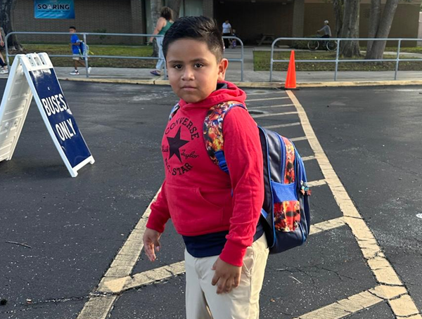 Student on the first day of school.