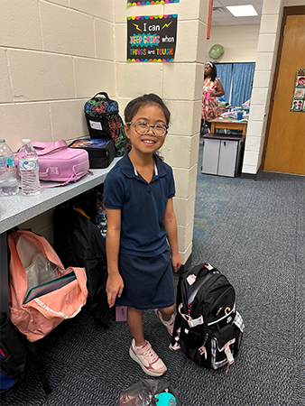 Student on the first day of school.