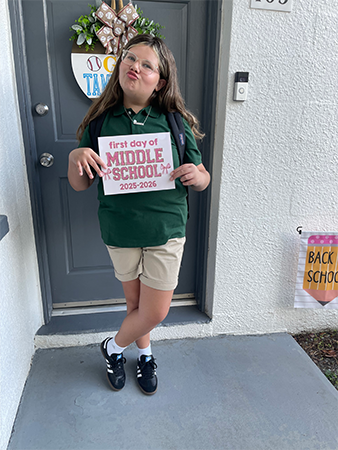 Student on the first day of school.