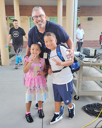 Students and the Principal on the first day of school.