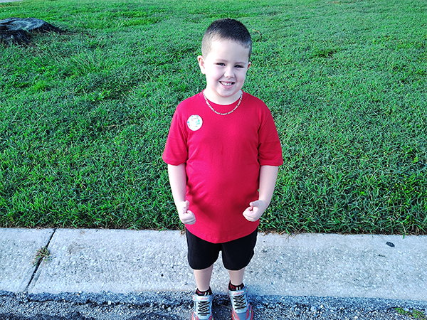 Student on the first day of school.